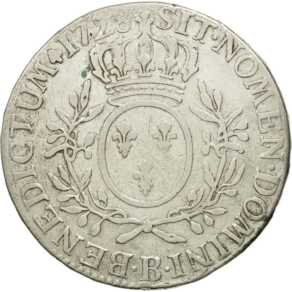 Monnaie, France, Louis XV, Écu aux branches d'olivier, 1728, Rouen, B+, Gad 321