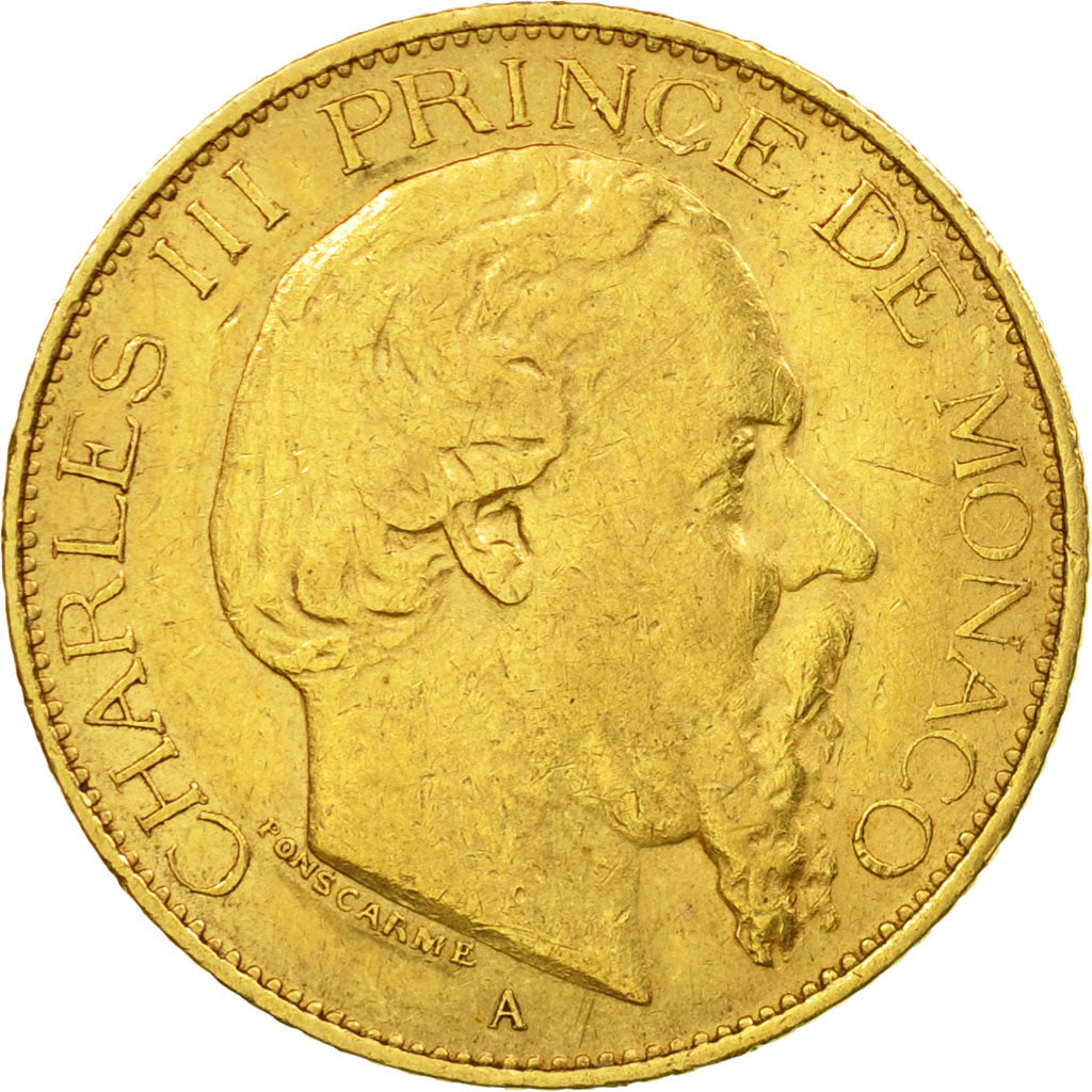Monnaie, Monaco, Charles III, 20 Francs, Vingt, 1878, Paris, TB+, Or