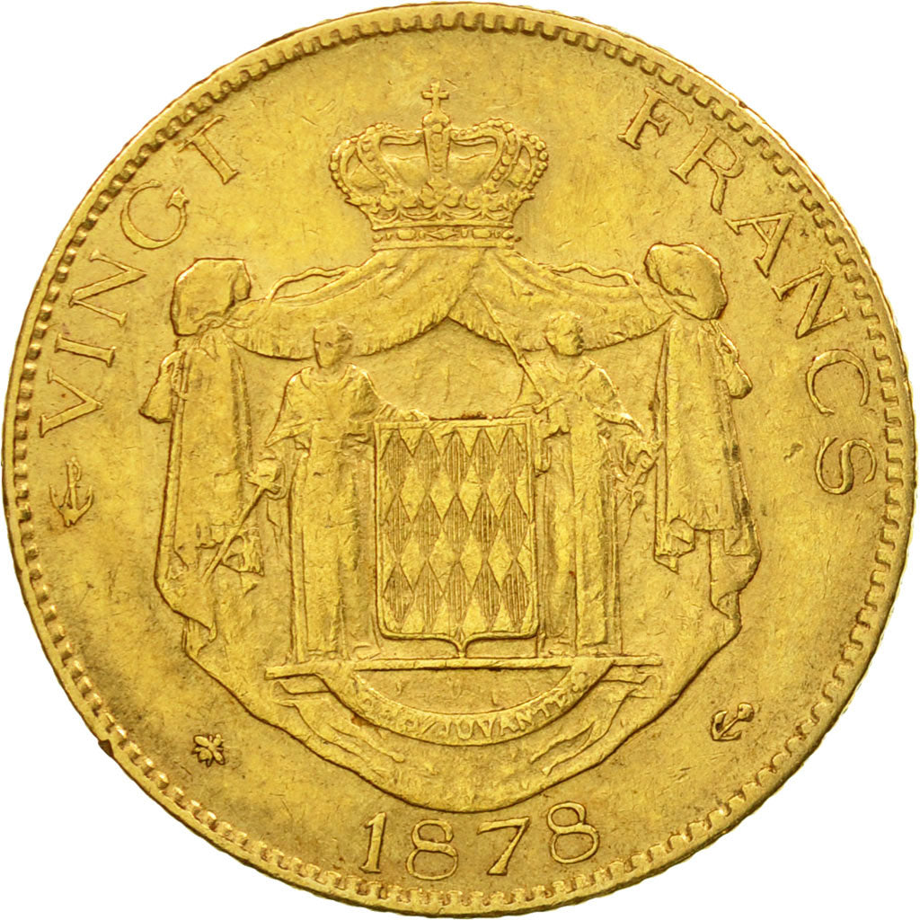 Monnaie, Monaco, Charles III, 20 Francs, Vingt, 1878, Paris, TB+, Or