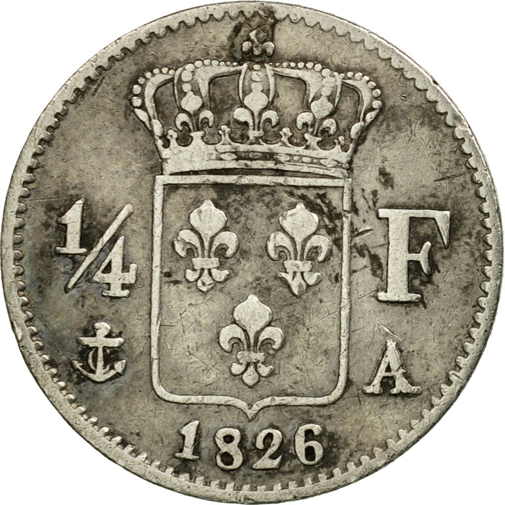 Moneta, Francja, Charles X, 1/4 Franc, 1826, Paris, VF(30-35), Srebro, KM:722.1