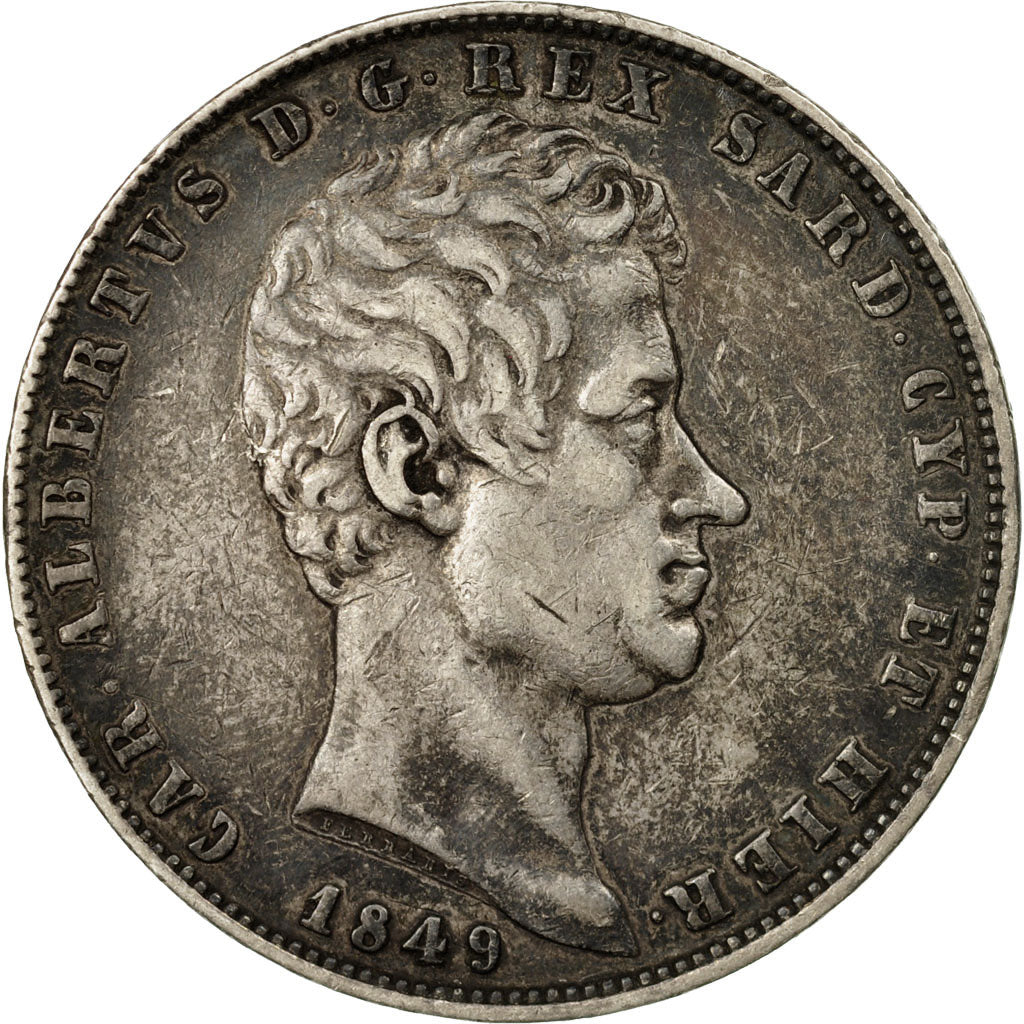 Coin, ITALIAN STATES, SARDINIA, Carlo Alberto, 5 Lire, 1849, Genoa, VF(30-35)