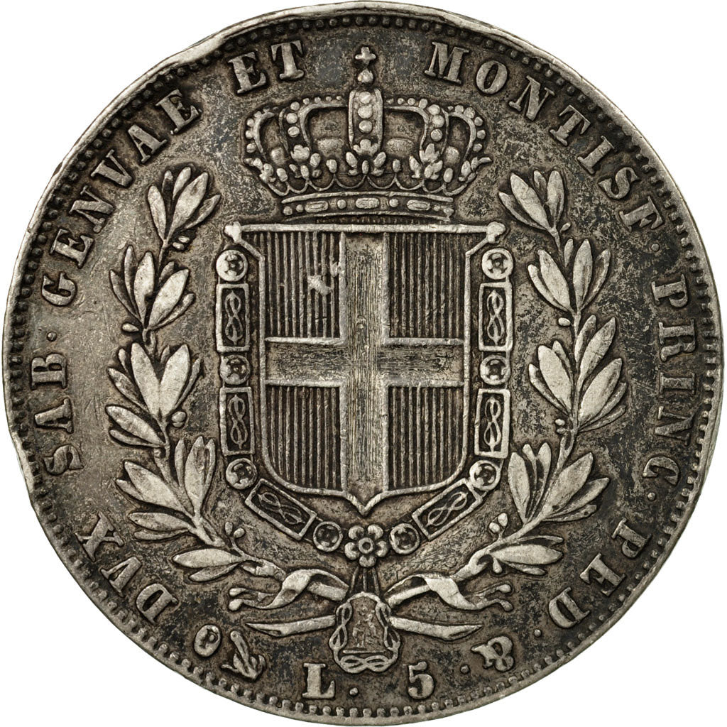 Coin, ITALIAN STATES, SARDINIA, Carlo Alberto, 5 Lire, 1849, Genoa, VF(30-35)