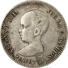 Coin, Spain, Alfonso XIII, Peseta, 1891, EF(40-45), Silver, KM:691
