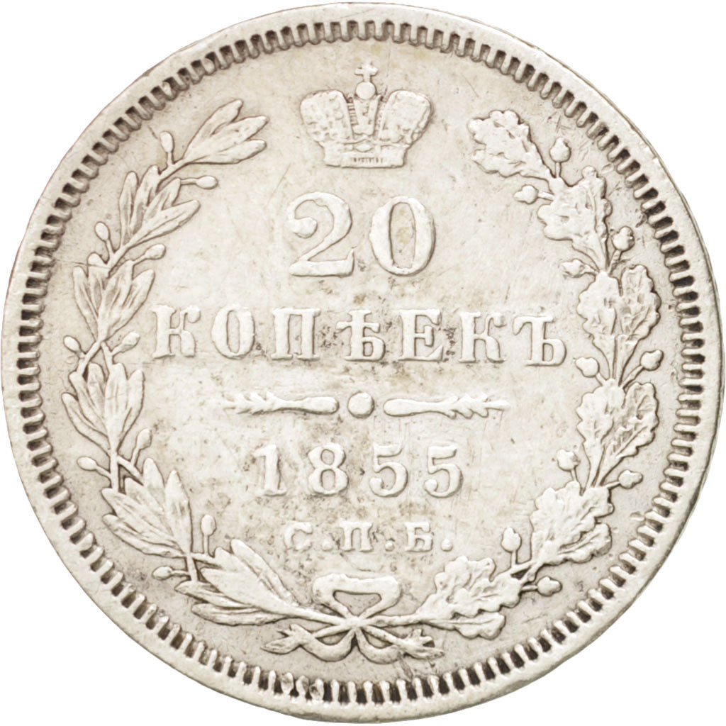Münze, Russland, Nicholas I, 20 Kopeks, 1855, Saint-Petersburg, SS, Silber