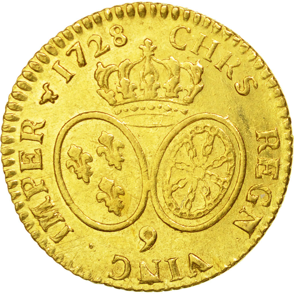Münze, Frankreich, Louis XV, Louis d'or aux lunettes, 1728, Rennes, KM 489.26