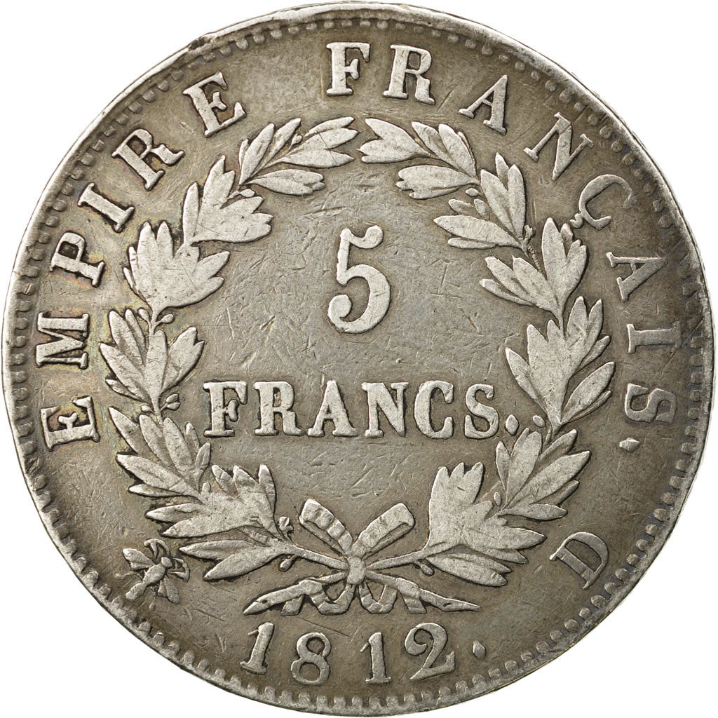 Coin, France, Napoléon I, 5 Francs, 1812, Lyons, VF(30-35), Silver, KM:694.5