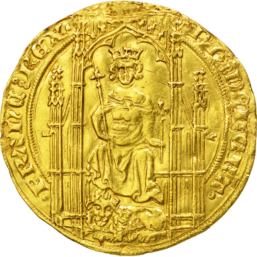 Coin, France, Philippe VI, Lion D'Or, Undated (1338), AU(50-53),Duplessy250
