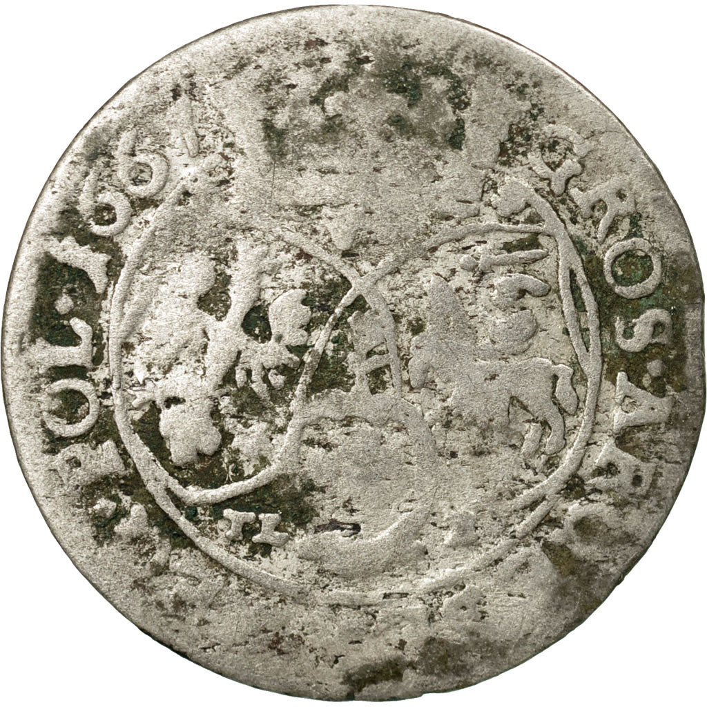 Monnaie, Pologne, Johann Casimir, 6 Groschen, 1667, B+, Argent, KM:91
