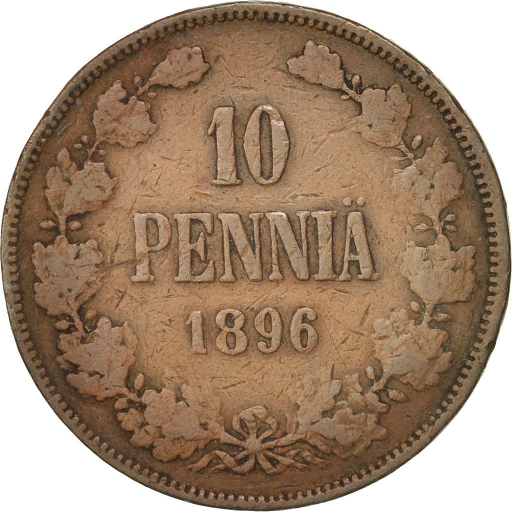 Finland, Nicholas II, 10 Pennia, 1896, Copper, KM:14