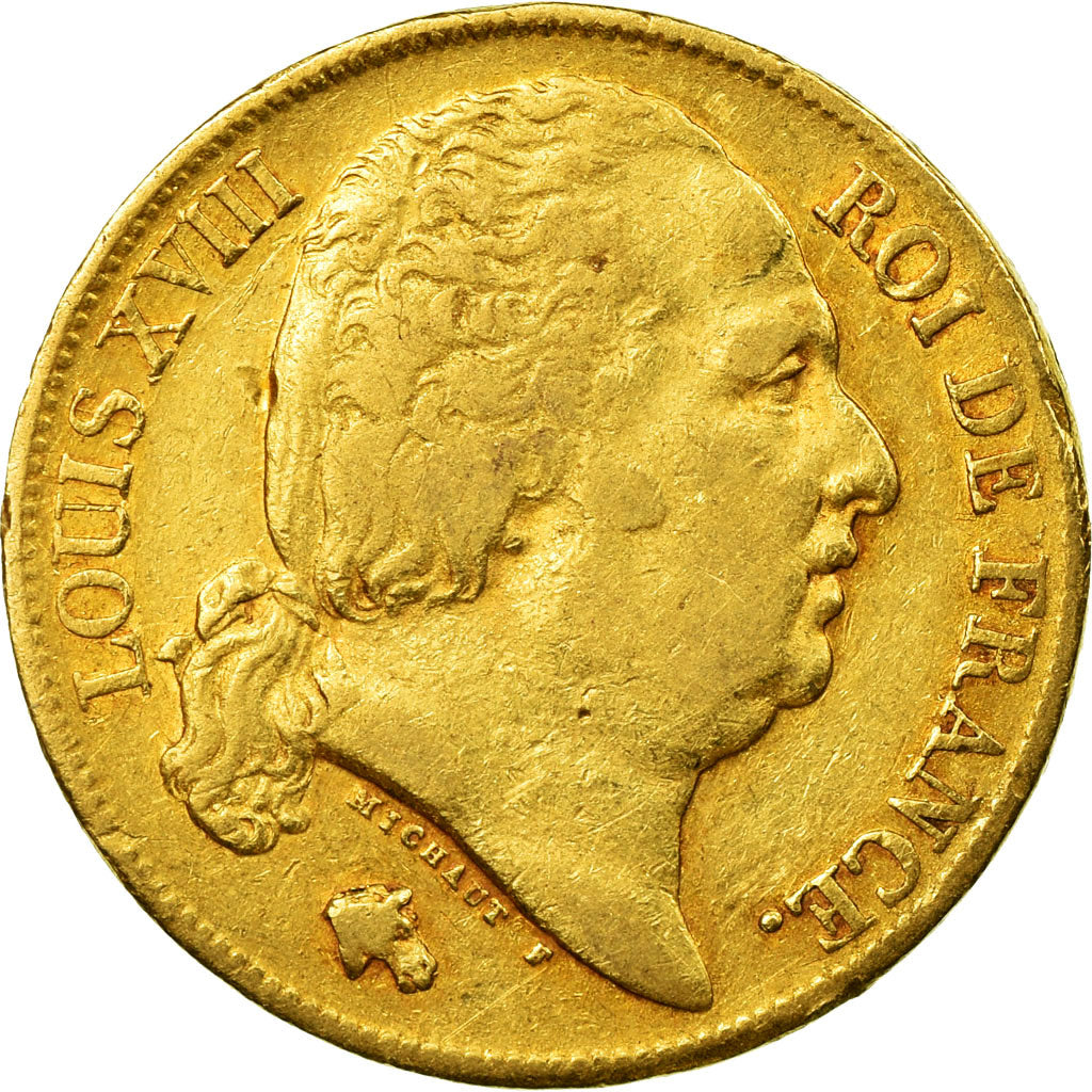 Coin, France, Louis XVIII, 20 Francs, 1818, Paris, VF(30-35), Gold, KM 712.1