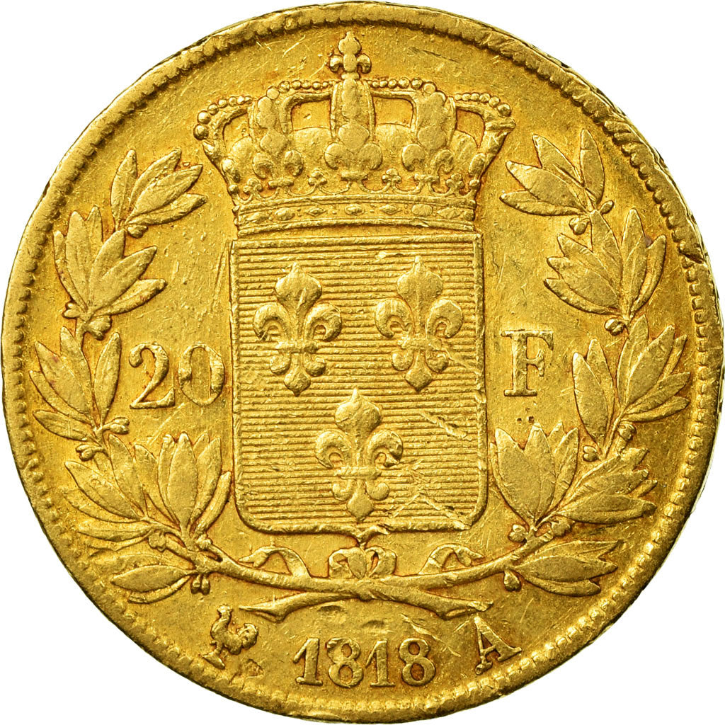 Coin, France, Louis XVIII, 20 Francs, 1818, Paris, VF(30-35), Gold, KM 712.1