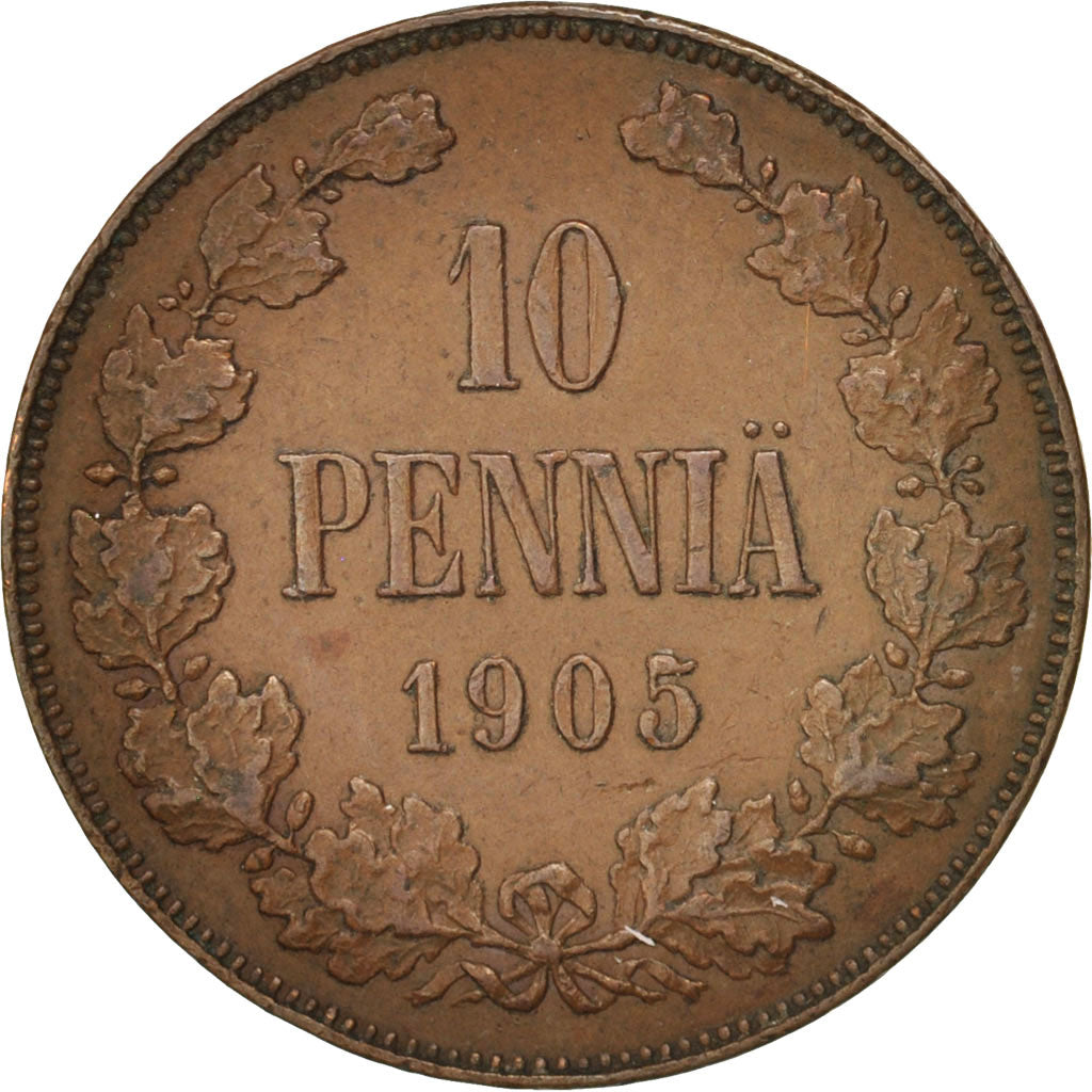 Finland, Nicholas II, 10 Pennia, 1905, Copper, KM:14