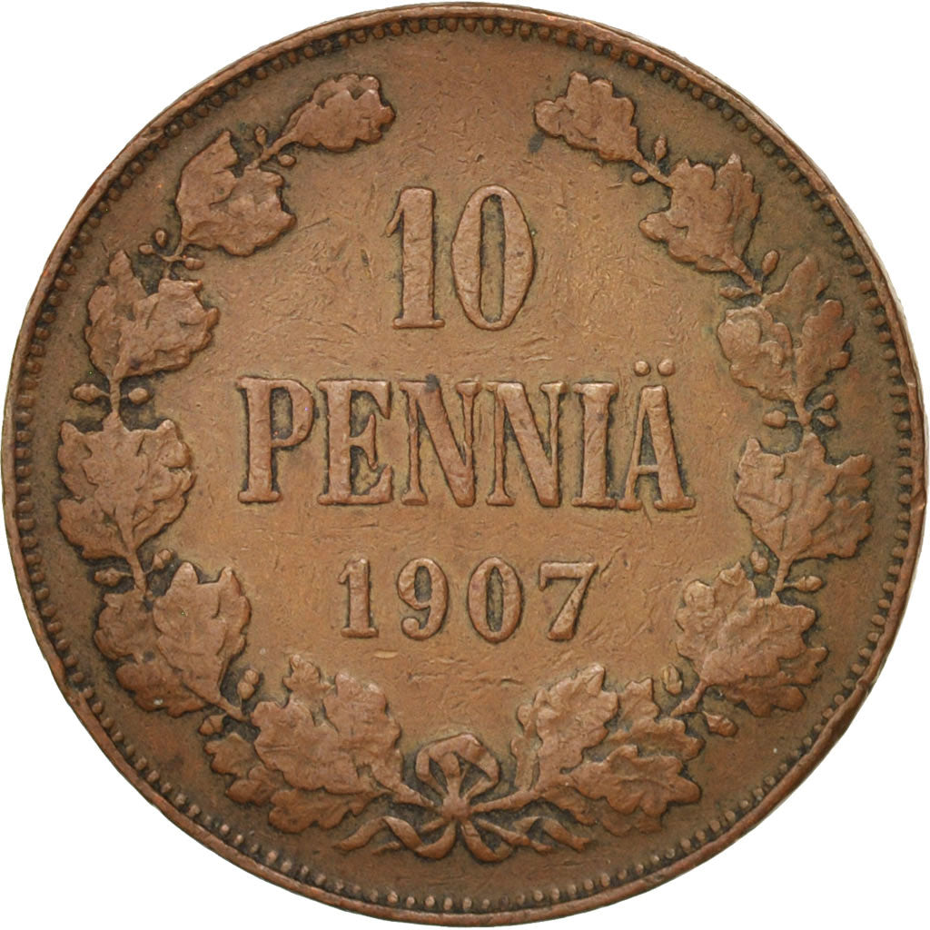 Coin, Finland, Nicholas II, 10 Pennia, 1907, EF(40-45), Copper, KM:14