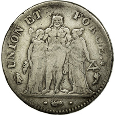 Moeda, França, Union et Force, 5 Francs, AN 5, Paris, VF(30-35), KM 639.1