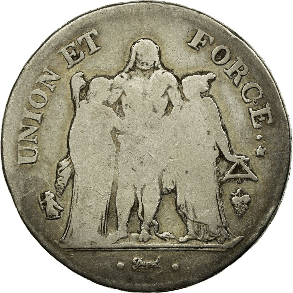 Moneta, Francia, Union et Force, 5 Francs, AN 8, Perpignan, B+, KM 639.8