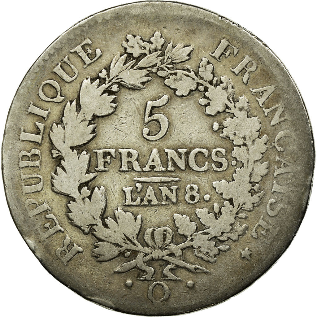 Moneta, Francia, Union et Force, 5 Francs, AN 8, Perpignan, B+, KM 639.8
