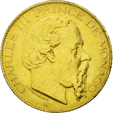 Coin, Monaco, Charles III, 20 Francs, Vingt, 1879, Paris, EF(40-45), KM 98