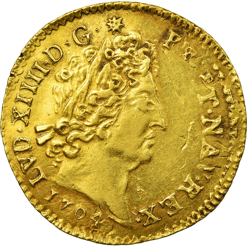 Moneta, Francia, Louis XIV, Louis d'or aux insignes, 1704, Dijon, KM 365.15