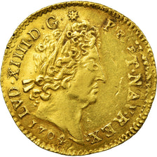 Moneta, Francia, Louis XIV, Louis d'or aux insignes, 1704, Dijon, KM 365.15