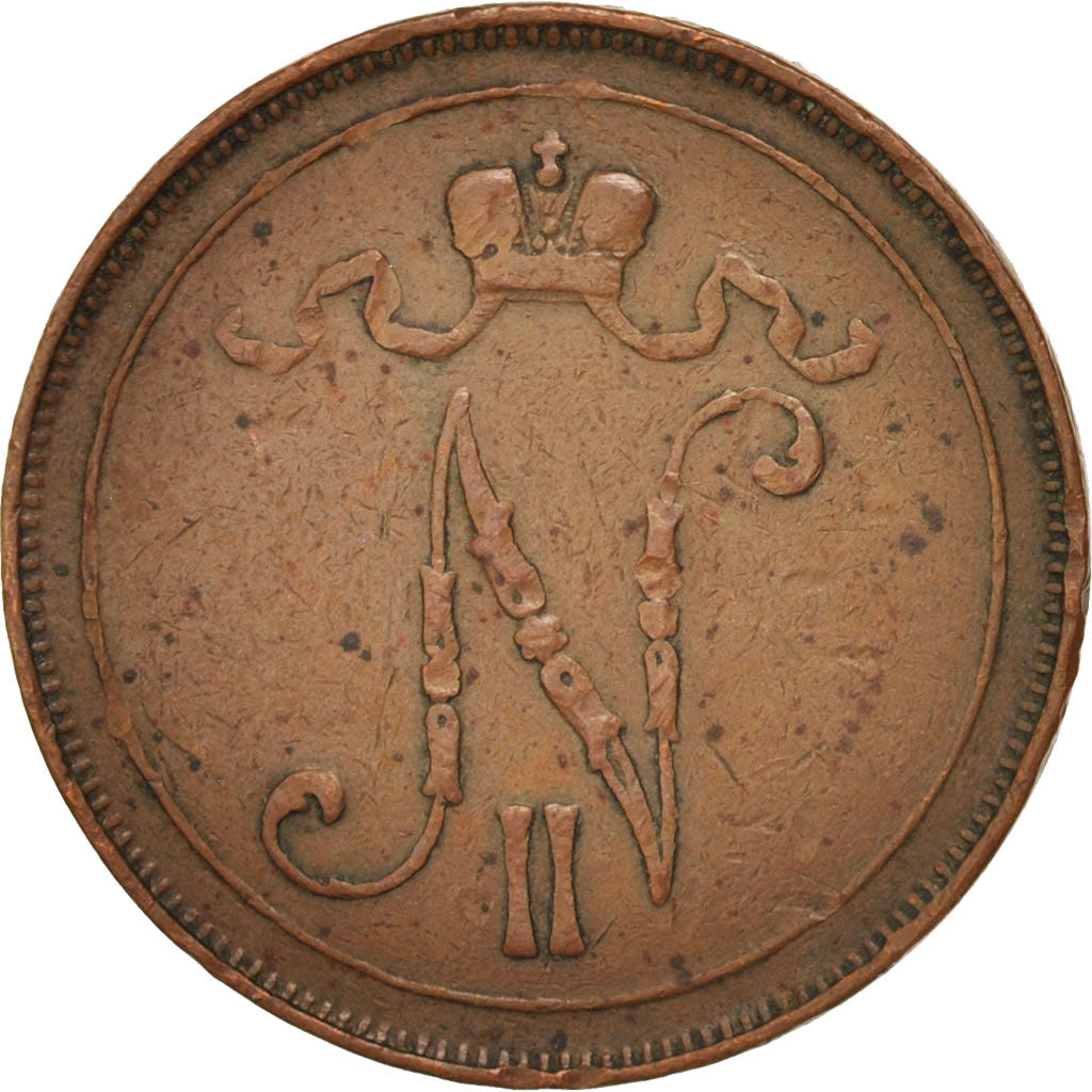 Finland, Nicholas II, 10 Pennia, 1908, Copper, KM:14