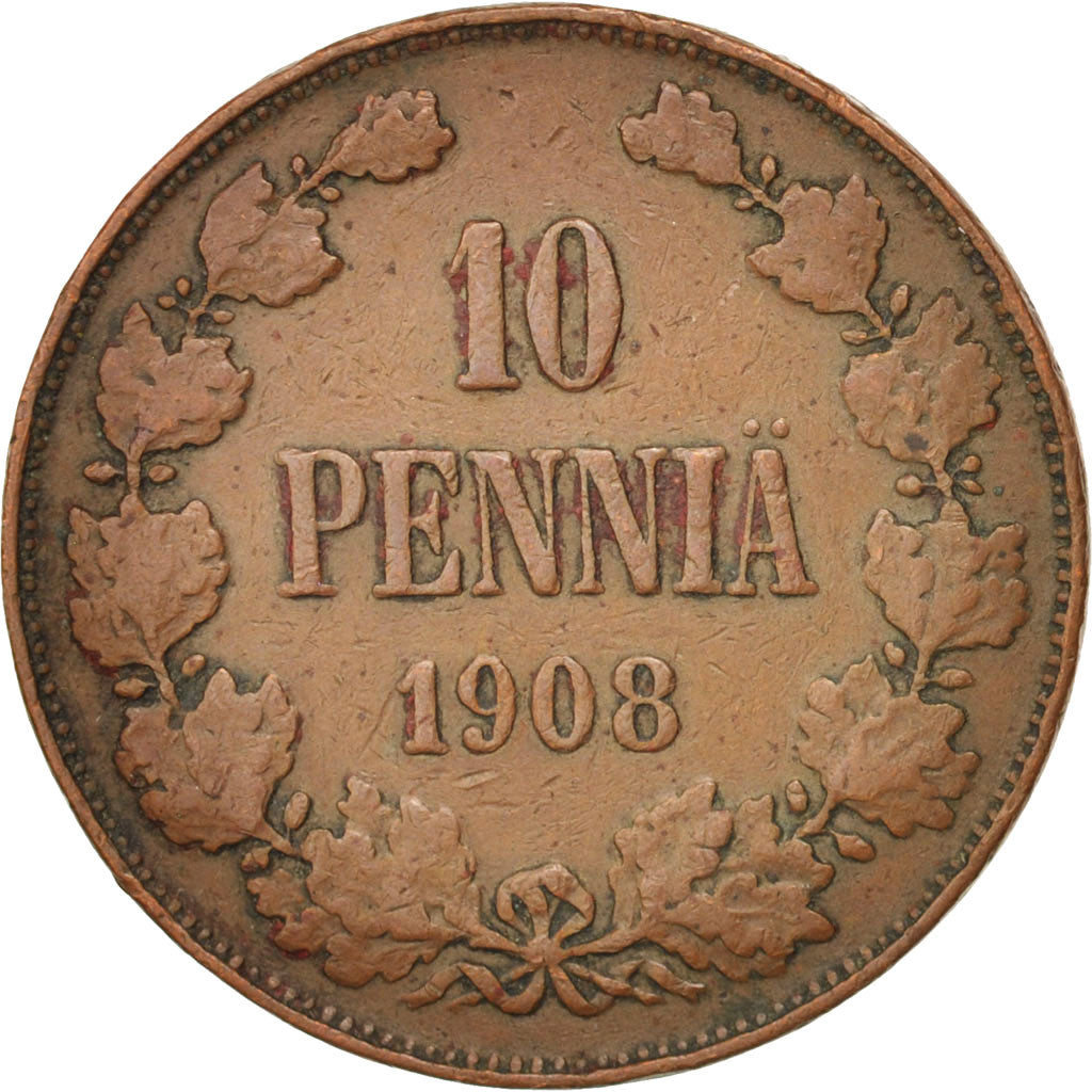 Finland, Nicholas II, 10 Pennia, 1908, Copper, KM:14