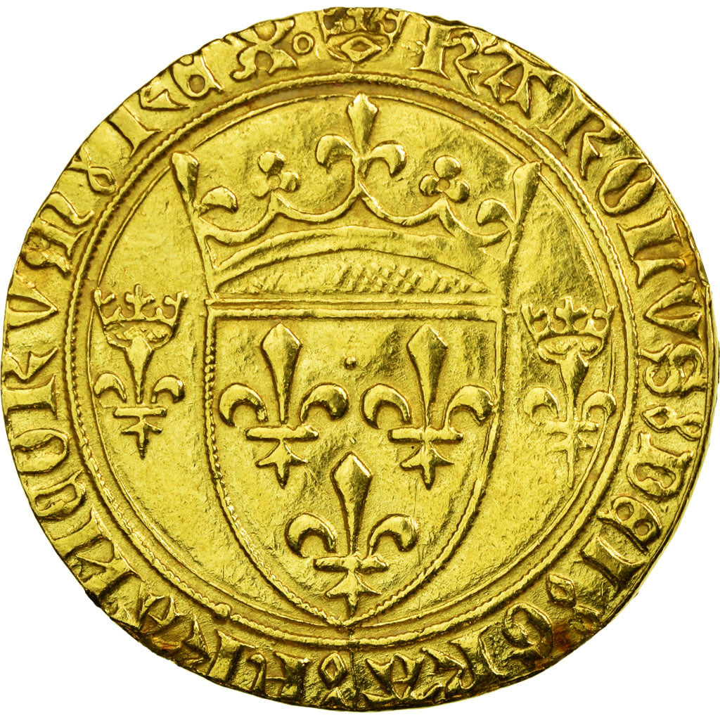 Coin, France, Charles VII, Charles VII, Ecu d'or, Rouen, AU(50-53), Gold