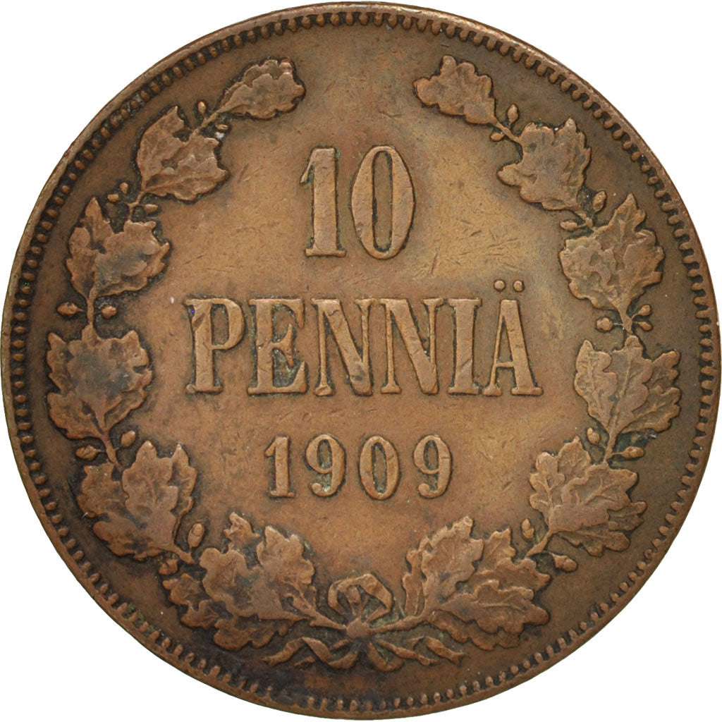 Finland, Nicholas II, 10 Pennia, 1909, Copper, KM:14
