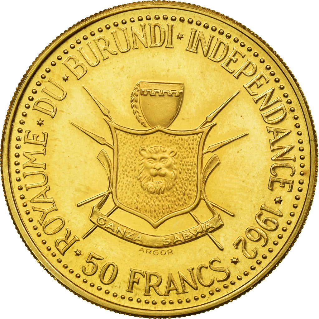 Coin, Burundi, Mwambutsa IV, 50 Francs, 1962, MS(65-70), Gold, KM:4