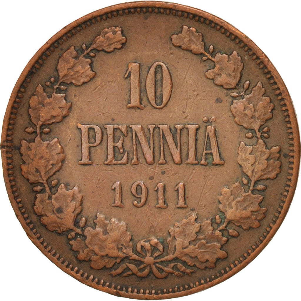 Coin, Finland, Nicholas II, 10 Pennia, 1911, EF(40-45), Copper, KM:14