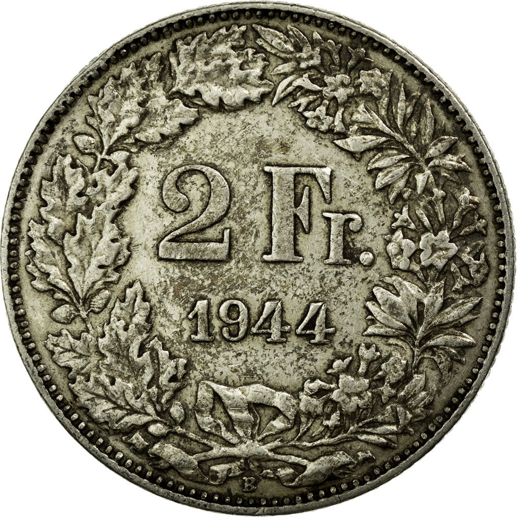 Coin, Switzerland, 2 Francs, 1944, Bern, EF(40-45), Silver, KM:21