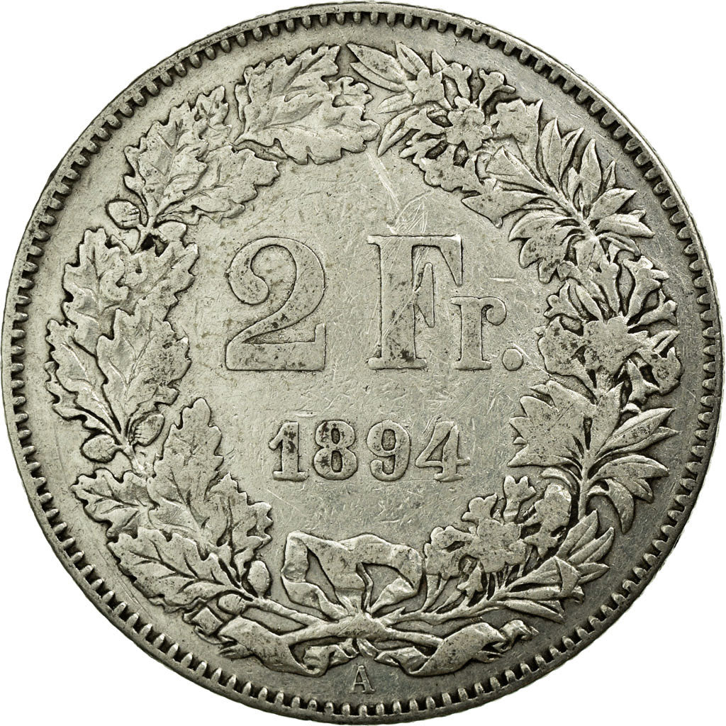 Coin, Switzerland, 2 Francs, 1894, Paris, VF(30-35), Silver, KM:21