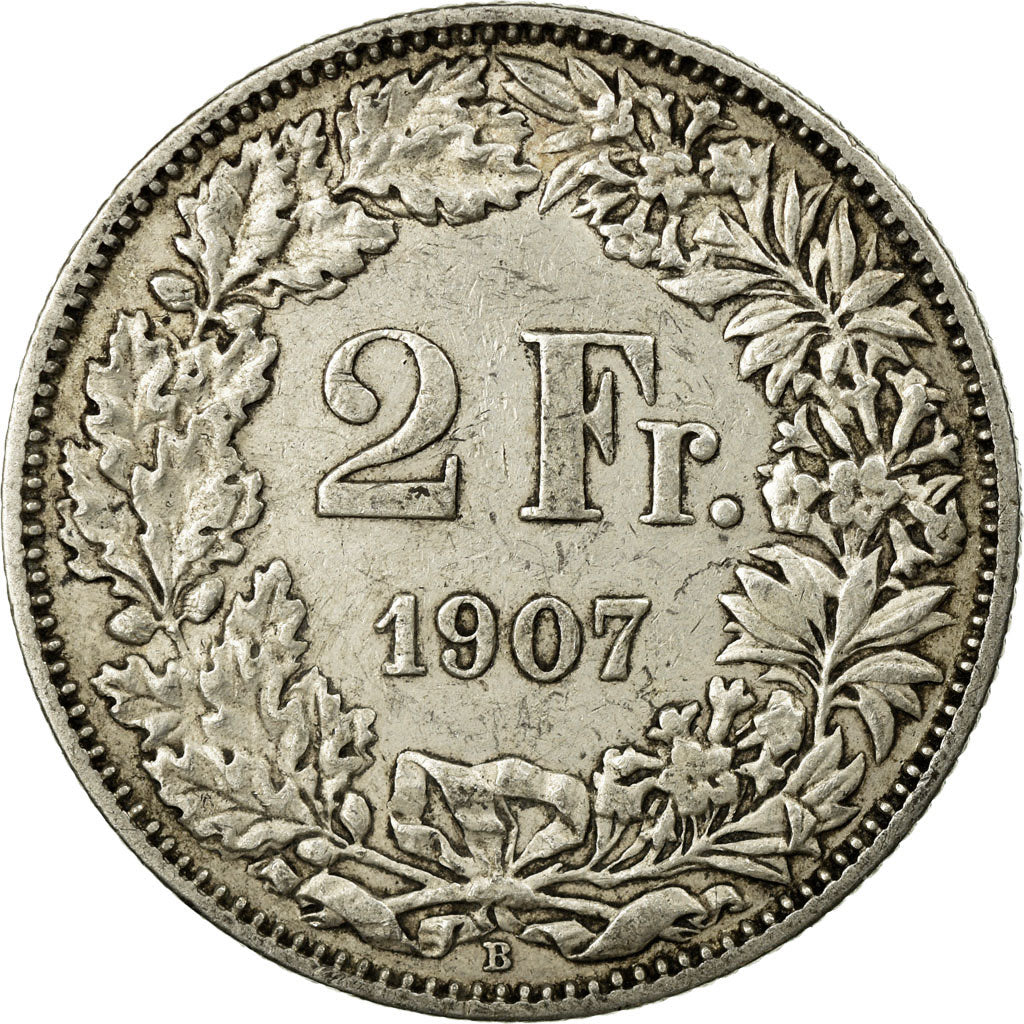 Coin, Switzerland, 2 Francs, 1907, Bern, EF(40-45), Silver, KM:21