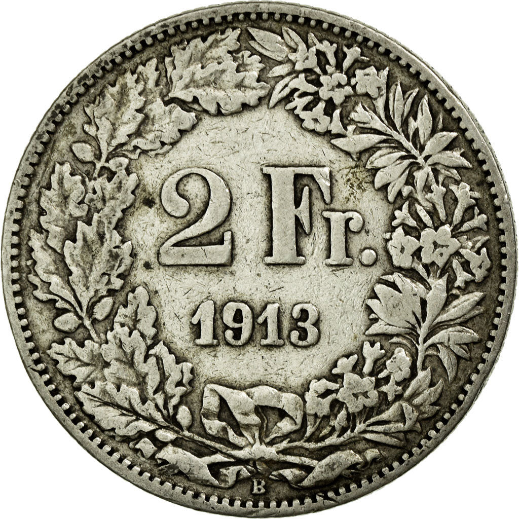 Coin, Switzerland, 2 Francs, 1913, Bern, VF(30-35), Silver, KM:21