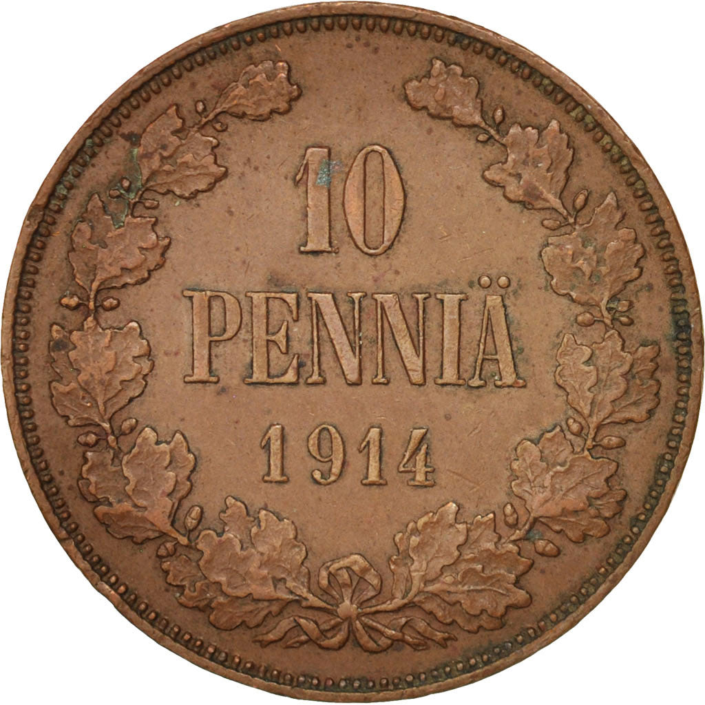 Finland, Nicholas II, 10 Pennia, 1914, Copper, KM:14