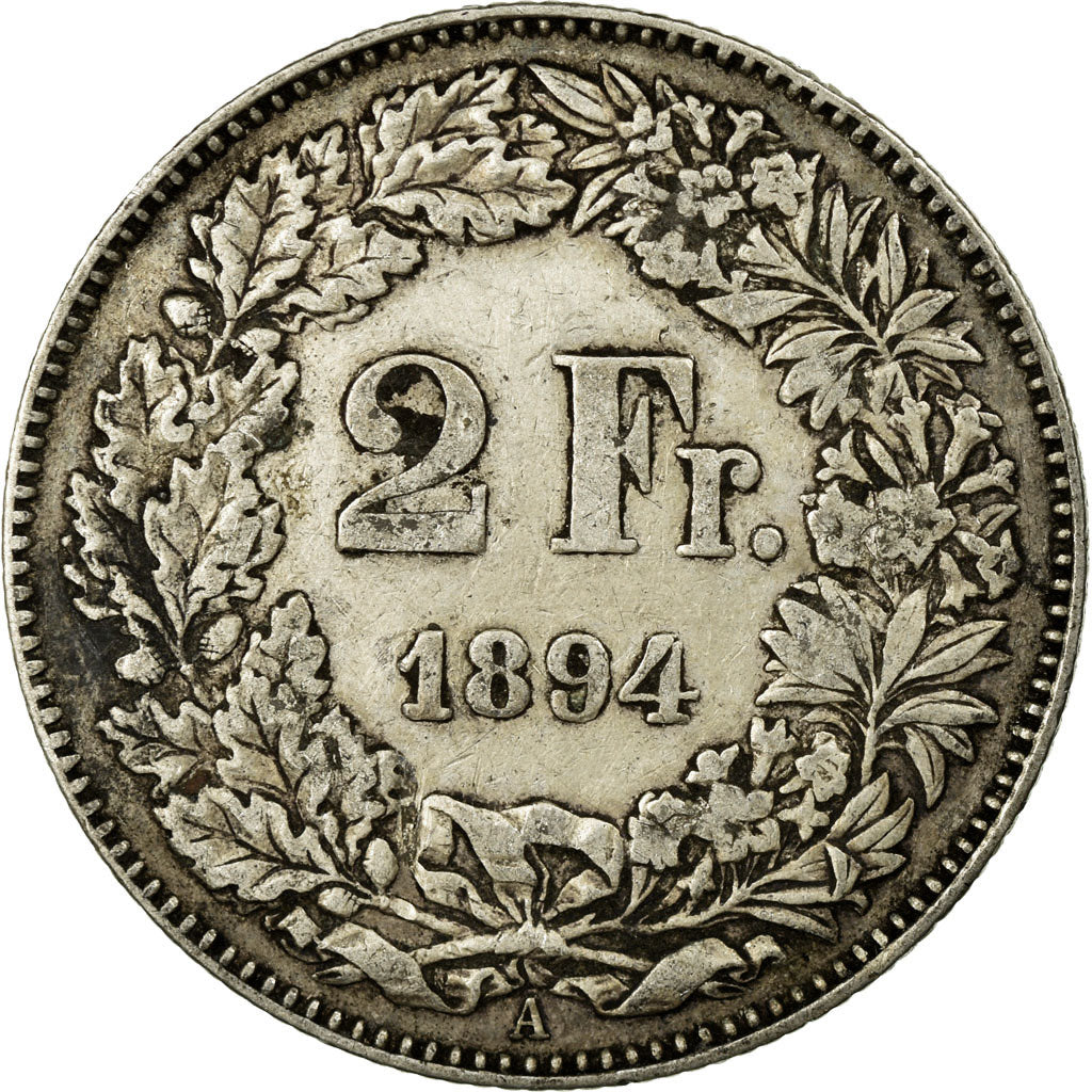 Coin, Switzerland, 2 Francs, 1894, Paris, VF(30-35), Silver, KM:21