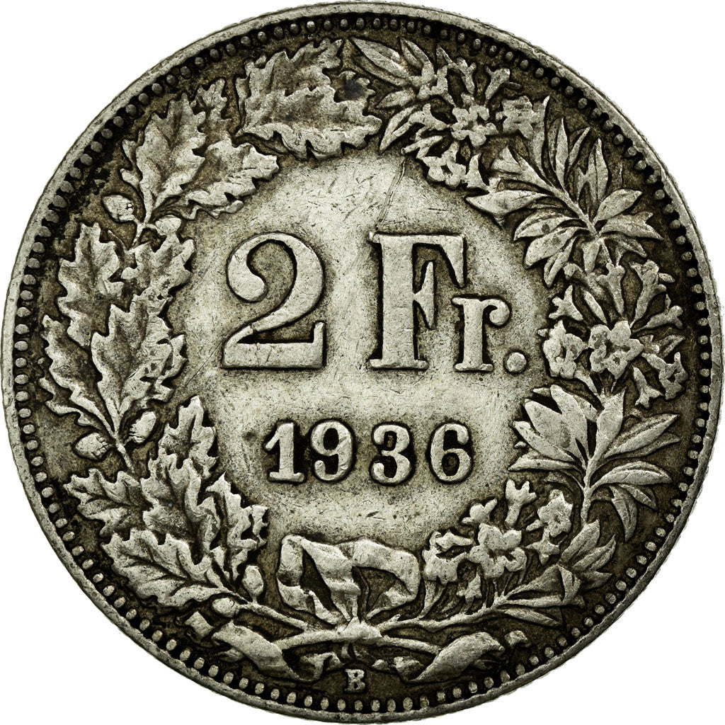 Coin, Switzerland, 2 Francs, 1936, Bern, EF(40-45), Silver, KM:21