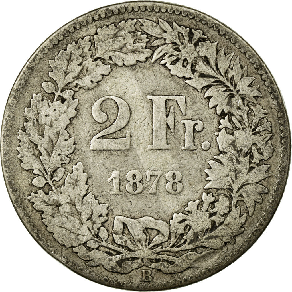 Coin, Switzerland, 2 Francs, 1878, Bern, VF(20-25), Silver, KM:21