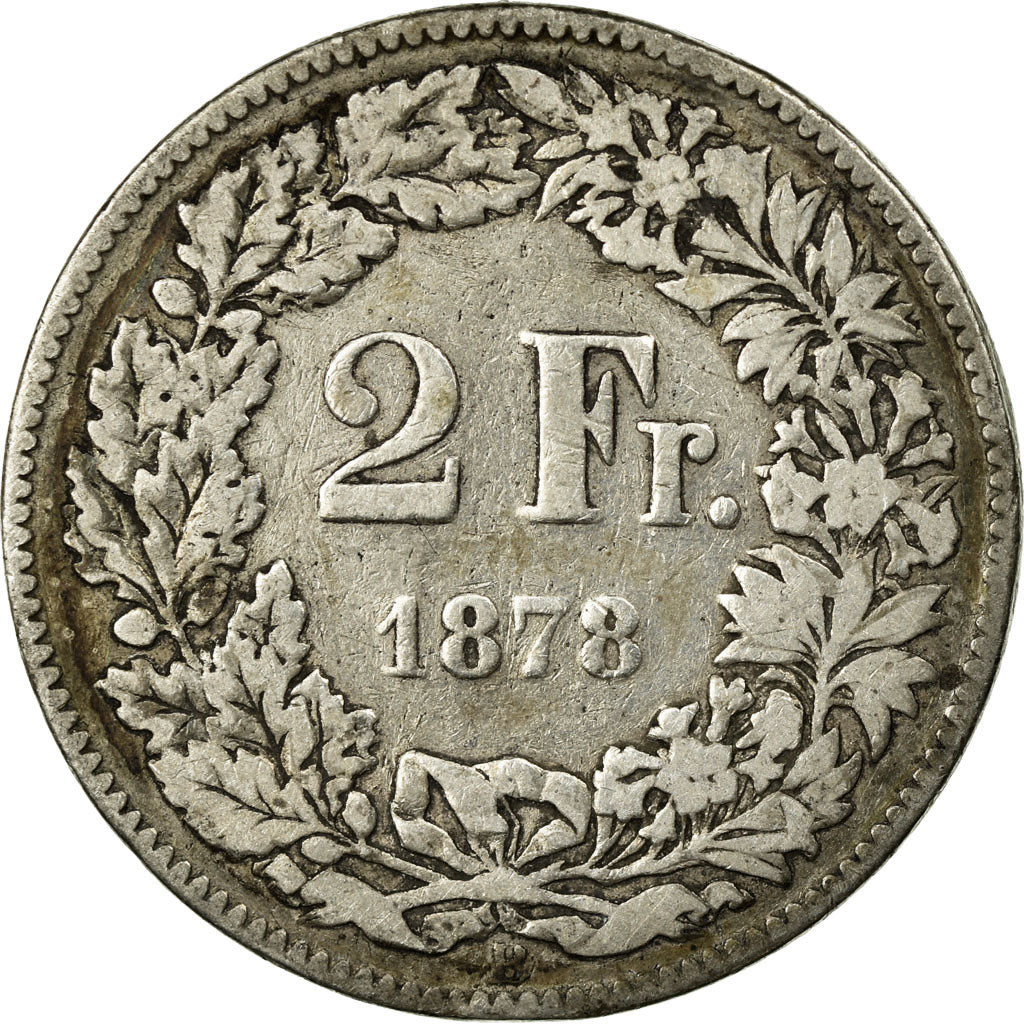Coin, Switzerland, 2 Francs, 1878, Bern, VF(20-25), Silver, KM:21