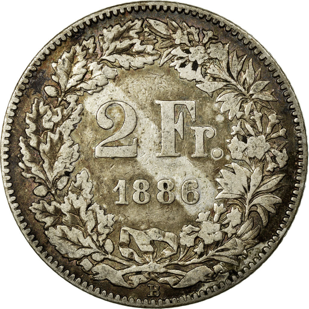 Coin, Switzerland, 2 Francs, 1886, Bern, VF(20-25), Silver, KM:21