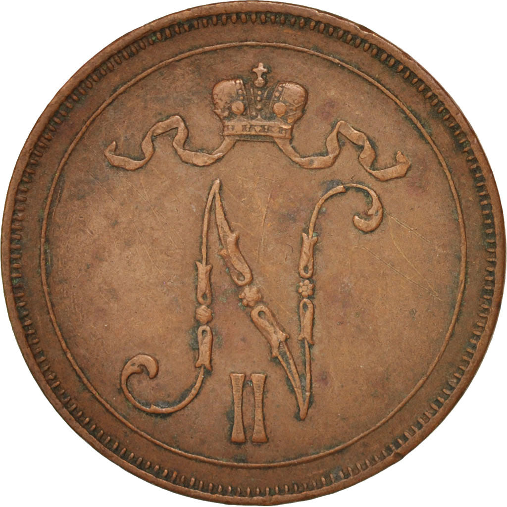Finland, Nicolas II, 10 Pennia, 1916, Copper, KM:14