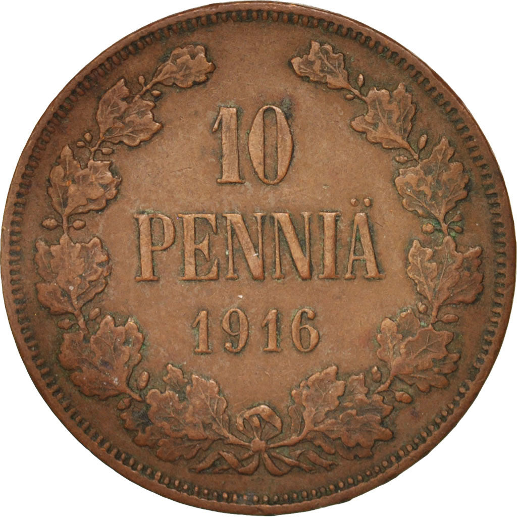 Finland, Nicolas II, 10 Pennia, 1916, Copper, KM:14