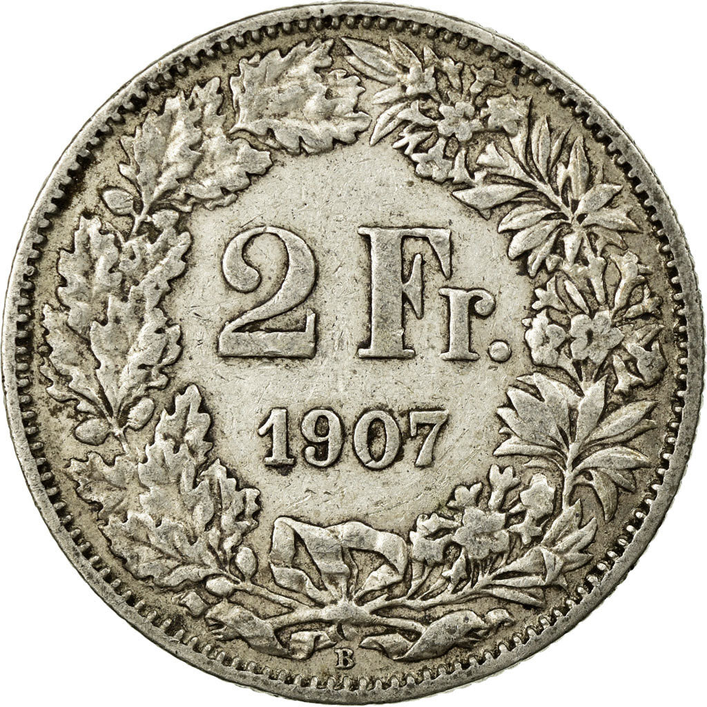 Coin, Switzerland, 2 Francs, 1907, Bern, VF(30-35), Silver, KM:21