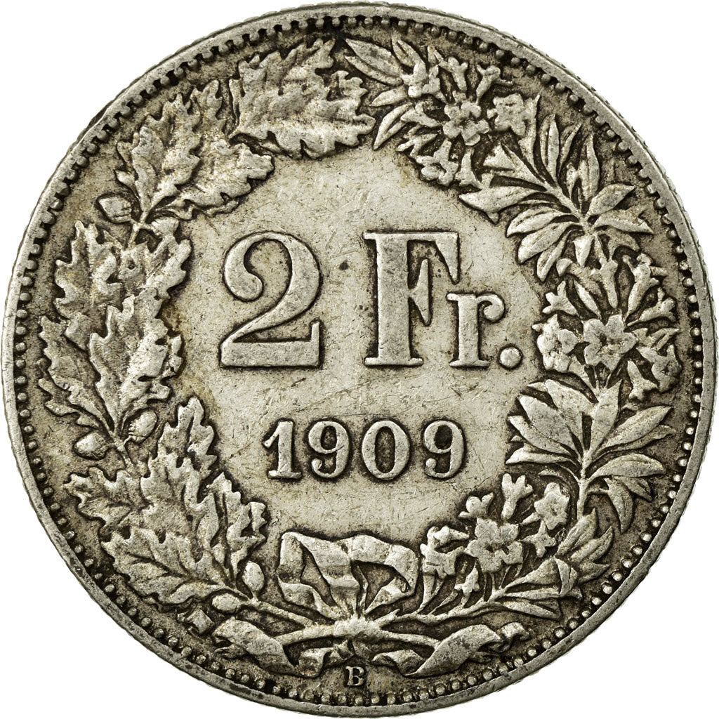 Coin, Switzerland, 2 Francs, 1909, Bern, EF(40-45), Silver, KM:21