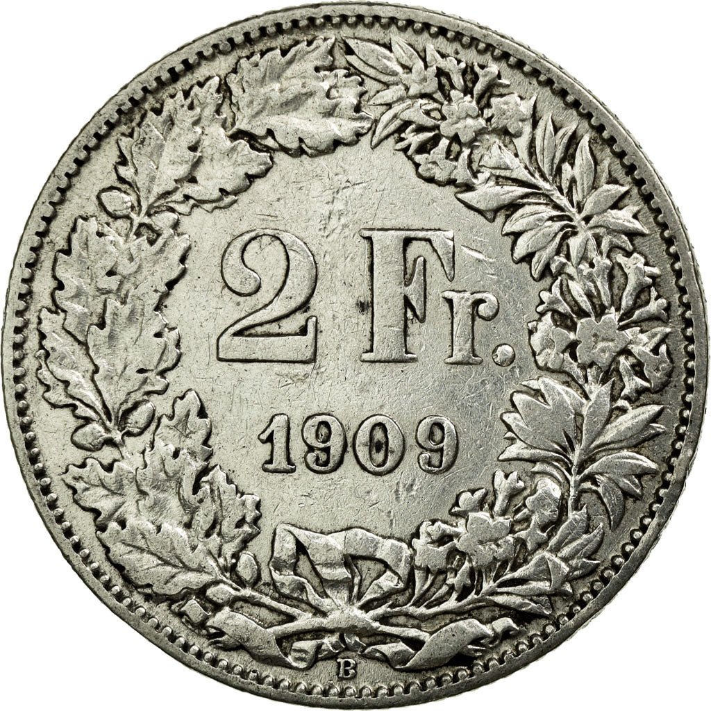 Coin, Switzerland, 2 Francs, 1909, Bern, EF(40-45), Silver, KM:21