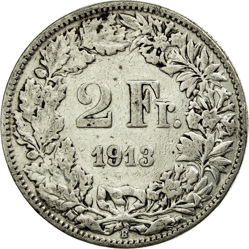 Coin, Switzerland, 2 Francs, 1913, Bern, VF(20-25), Silver, KM:21