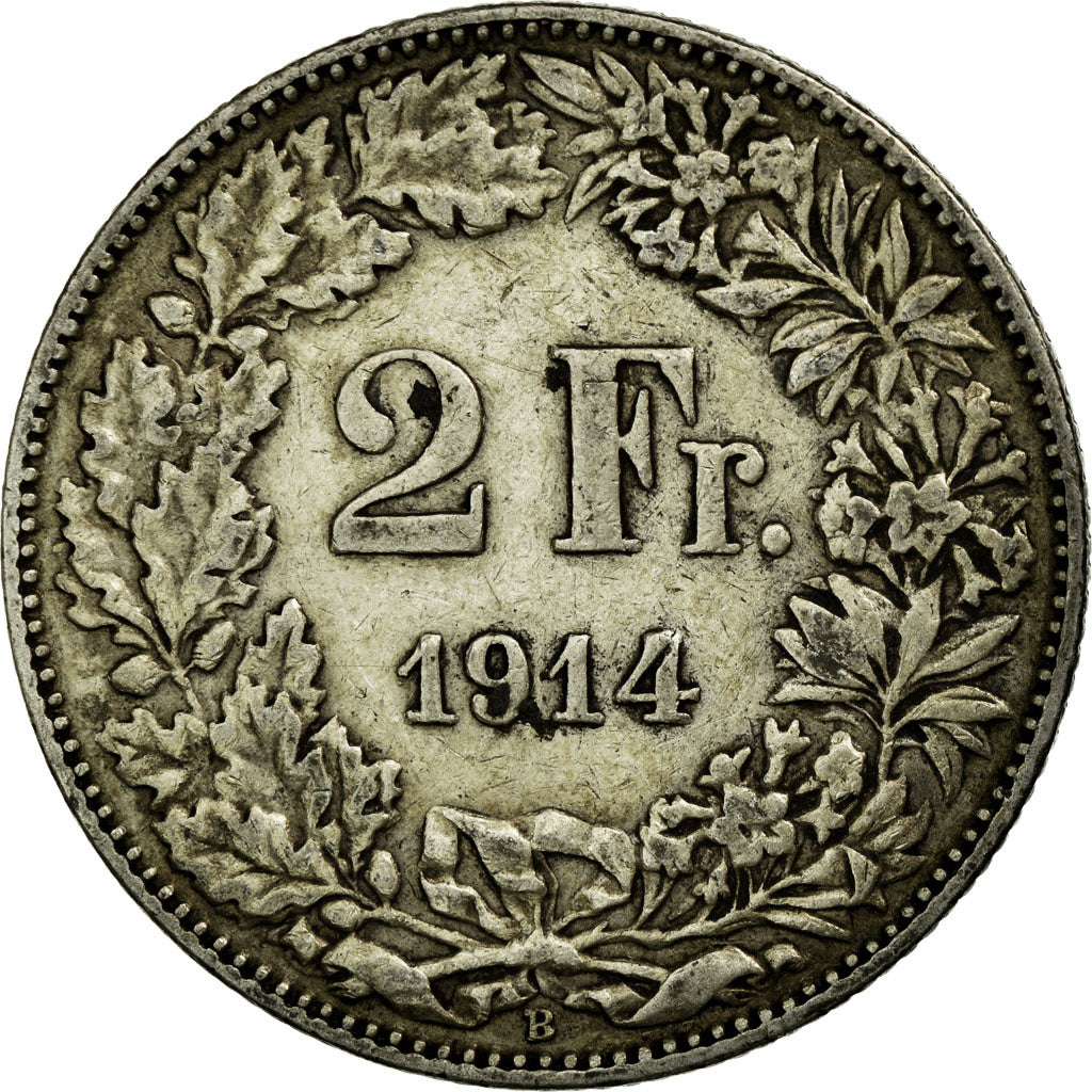 Coin, Switzerland, 2 Francs, 1914, Bern, EF(40-45), Silver, KM:21