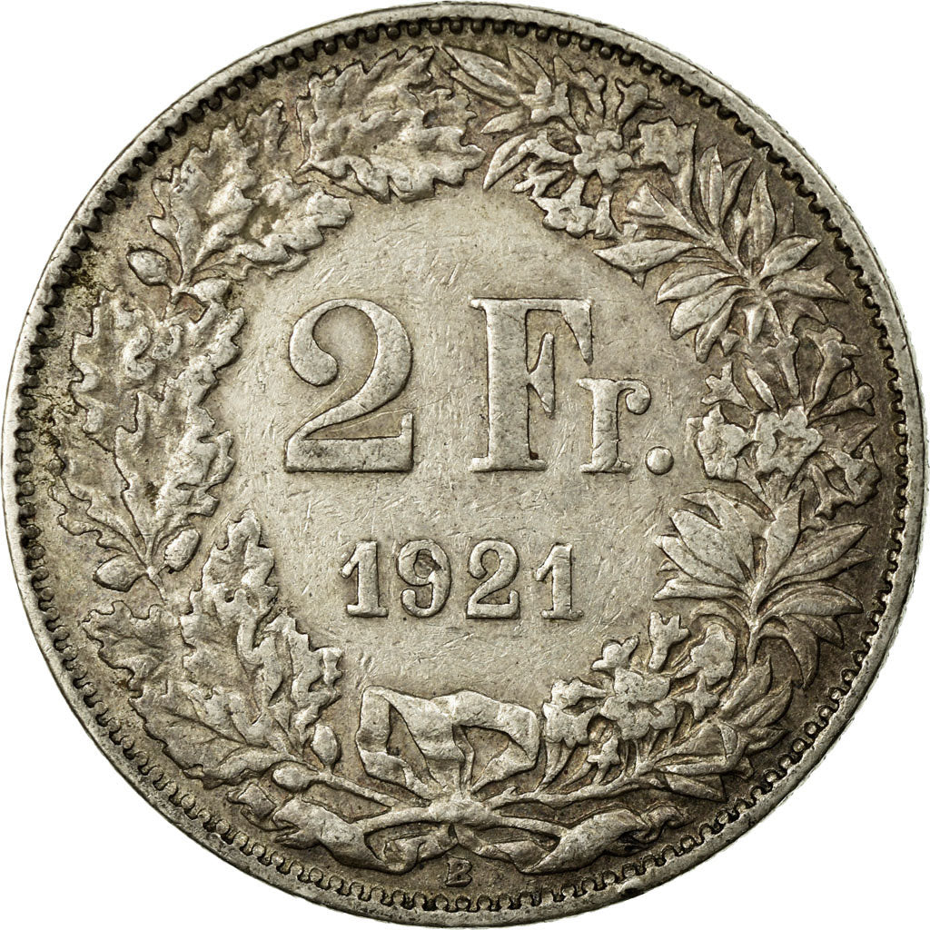 Coin, Switzerland, 2 Francs, 1921, Bern, EF(40-45), Silver, KM:21
