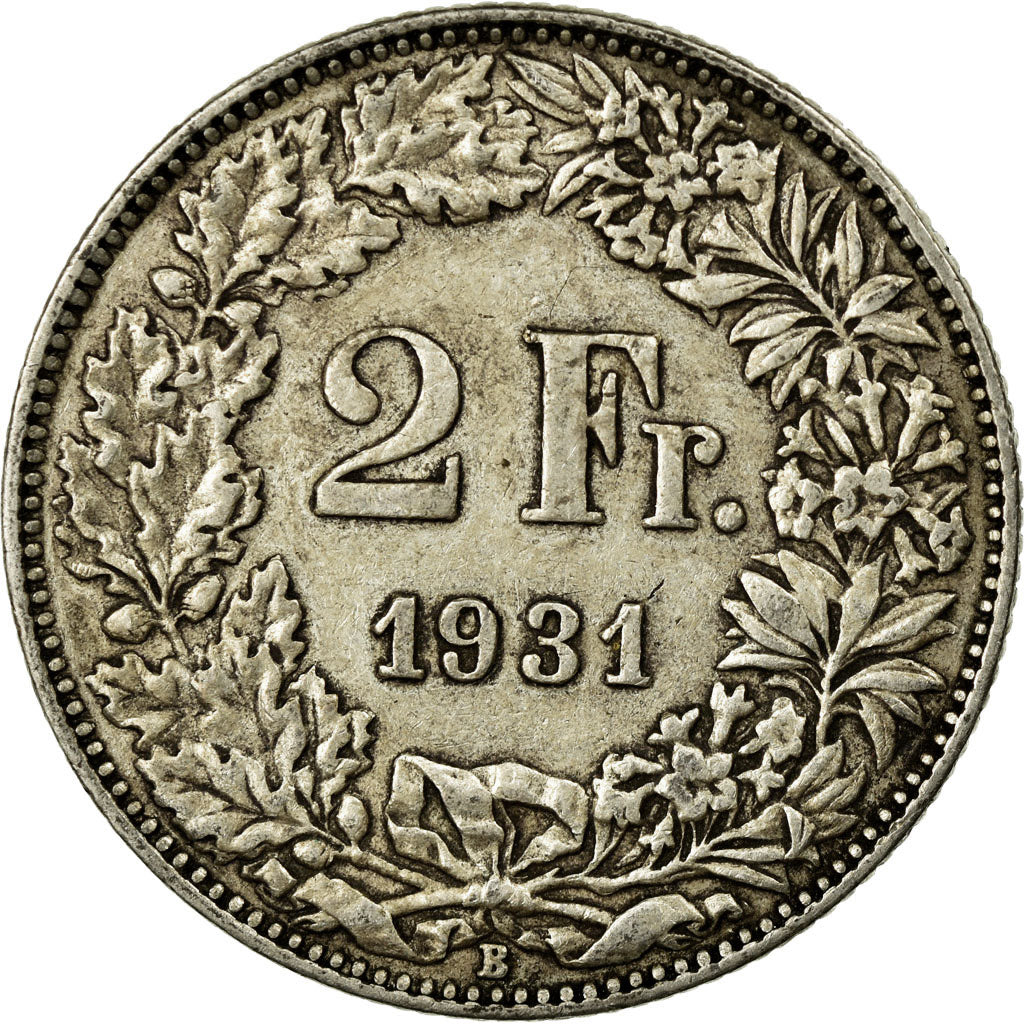 Coin, Switzerland, 2 Francs, 1931, Bern, EF(40-45), Silver, KM:21