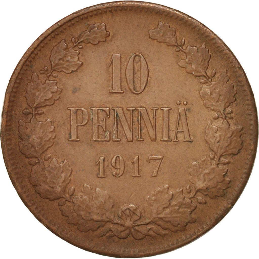 Finland, Nicholas II, 10 Pennia, 1917, Copper, KM:18