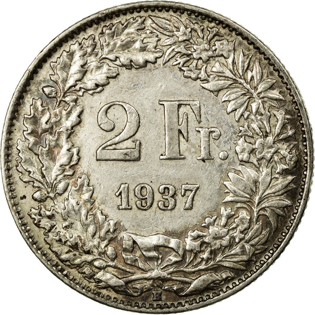 Coin, Switzerland, 2 Francs, 1937, Bern, AU(50-53), Silver, KM:21